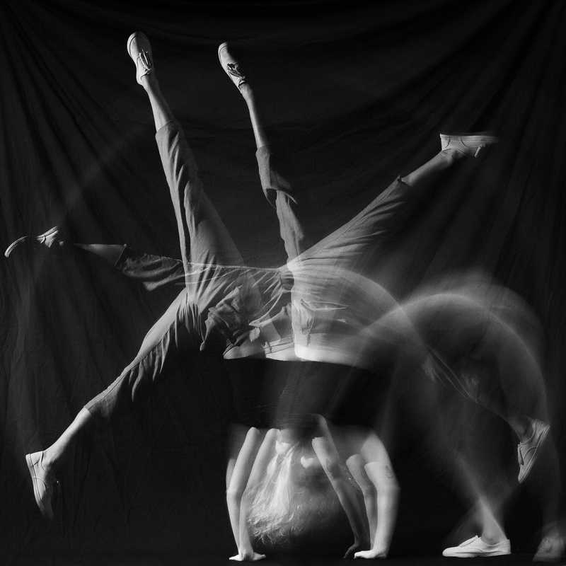 Experimental stroboscopic dance portrait in black and white