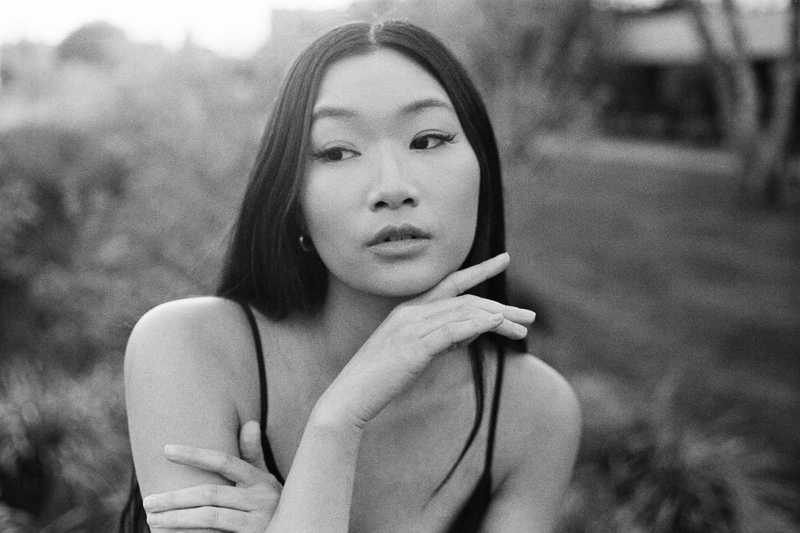 Black and white film portrait of the Portland, OR model Serenity