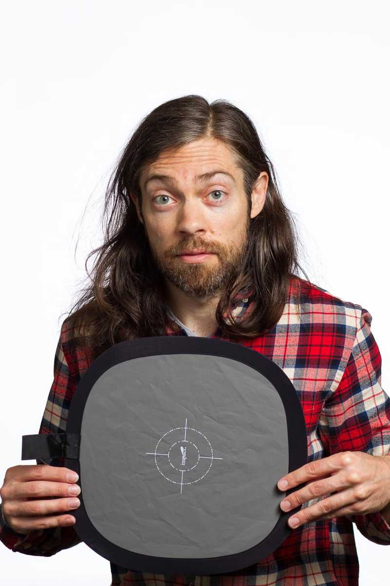 Me holding a white balance target (gray card)