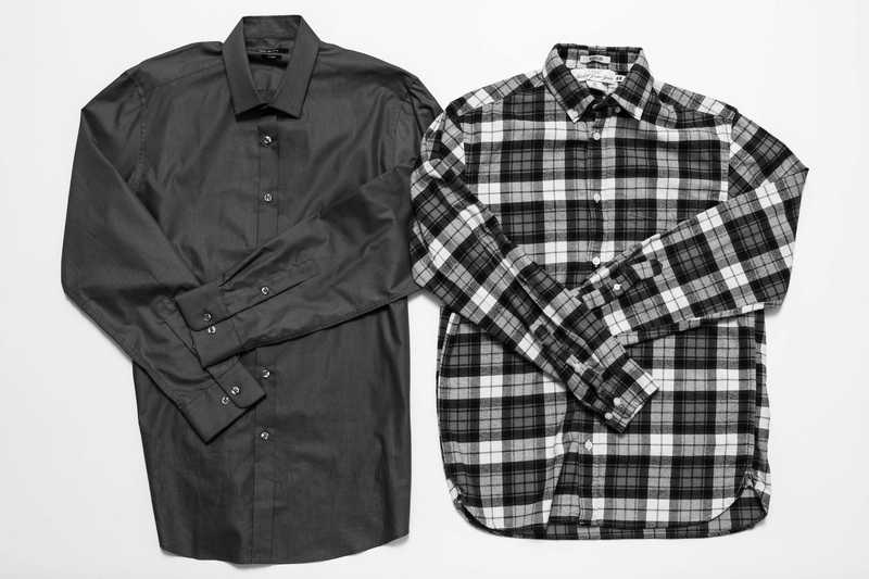 Solid and plaid dress shirts in color
