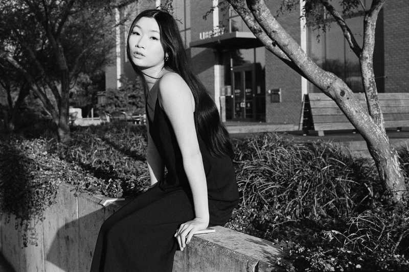 Black and white film portrait of the Portland, OR model Serenity